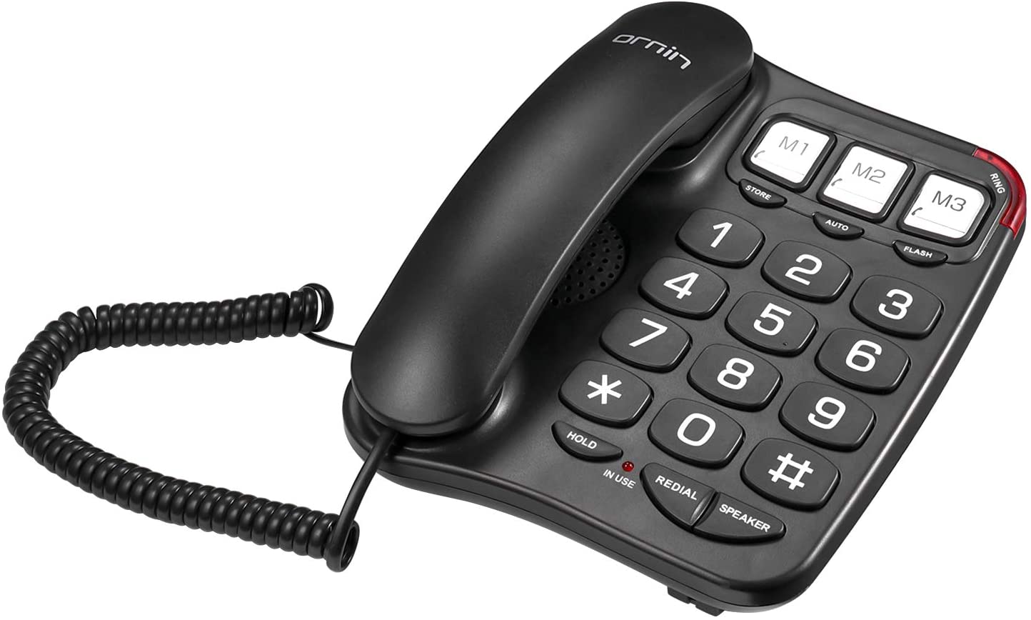 Ornin S016 Big Button Corded Telephone with Speaker, Hearing Aid Compatible for Seniors (Black) Ornin S016 Big Button Corded Telephone with Speaker, Hearing Aid Compatible for Seniors (Black)